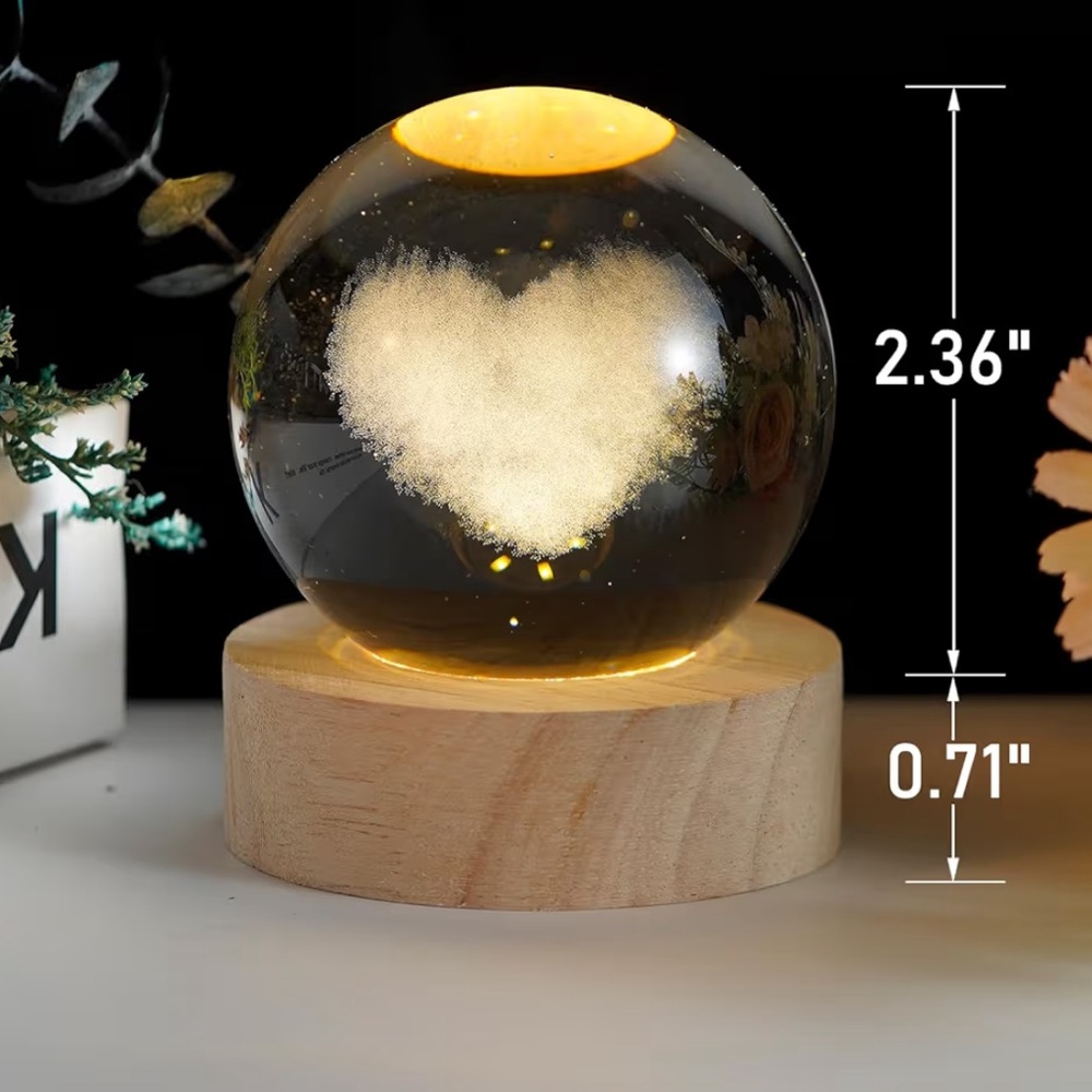 🆕New 3D Love Could Crystal Ball with Wooden Base - Picture 11 of 12